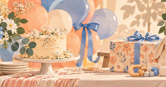Sfeerillustratie van een feestelijk aangeklede babyshower