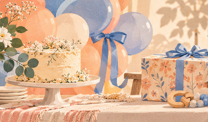 Sfeerillustratie van een feestelijk aangeklede babyshower